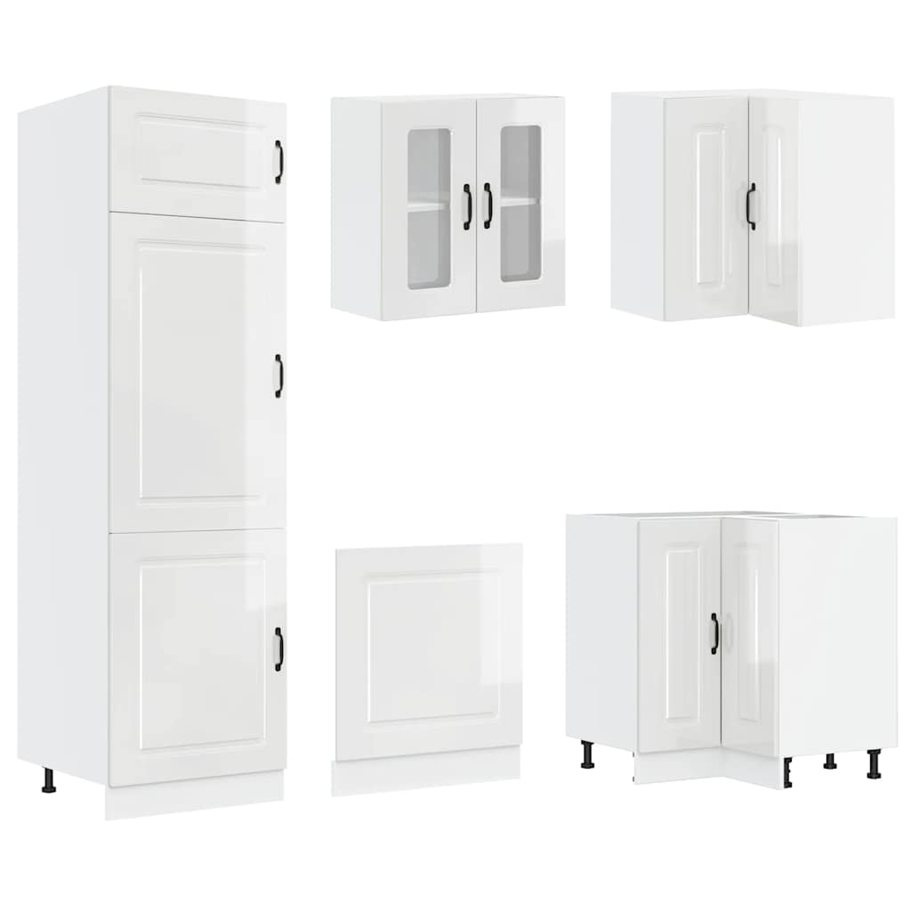 14 Piece Kitchen Cabinet Set Kalmar High Gloss White Particleboard