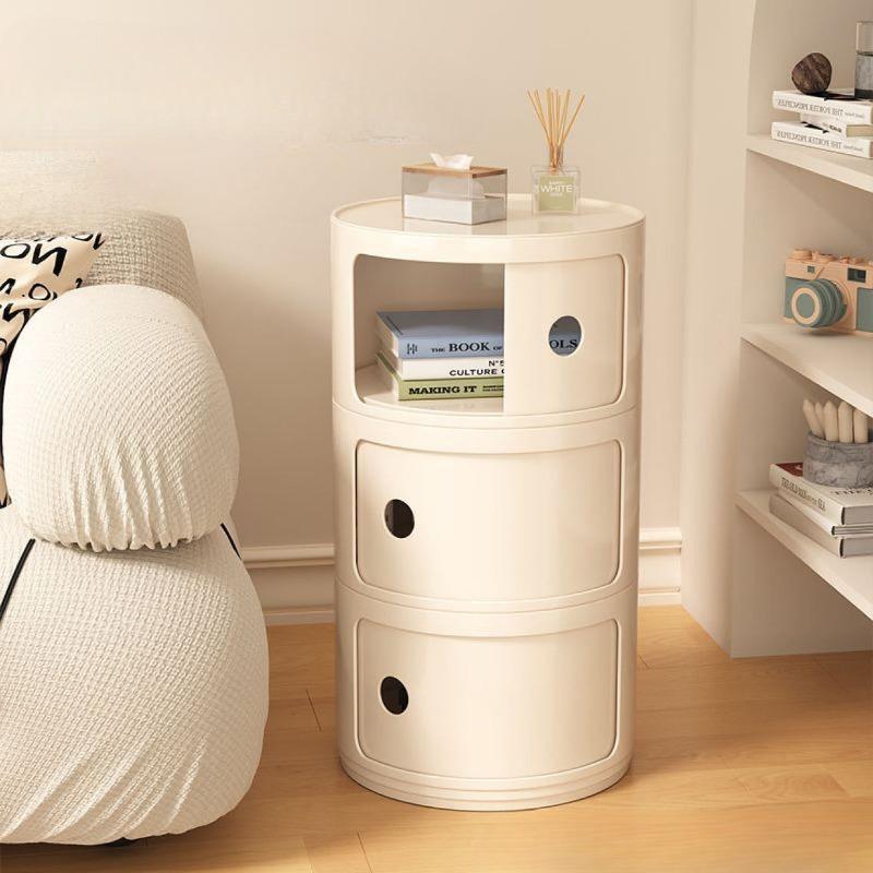 Round Bedside Table Nordic Plastic Bedside Cabinet for Bedroom Small Side End Table Nightstand Storage Locker