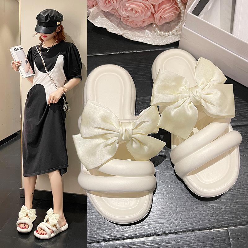 Мода 2024 Лето Лидеры Распродажи Корейская Мода Бантики Плоские Тапочки Для Женщин Мягкая Подошва Повседневные Пляжные Сандалии De Mujer Нескользящие Главная