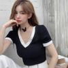 Женская приталенная футболка с v-образным вырезом и короткими рукавами, удобный дышащий хлопковый укороченный топ, летние повседневные топы