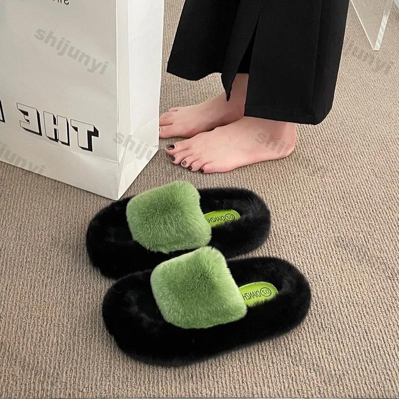 Женские пушистые тапочки, модные осенне-зимние пушистые тапочки, женские домашние мягкие, толстые, однотонные, удобные, хлопковые тапочки