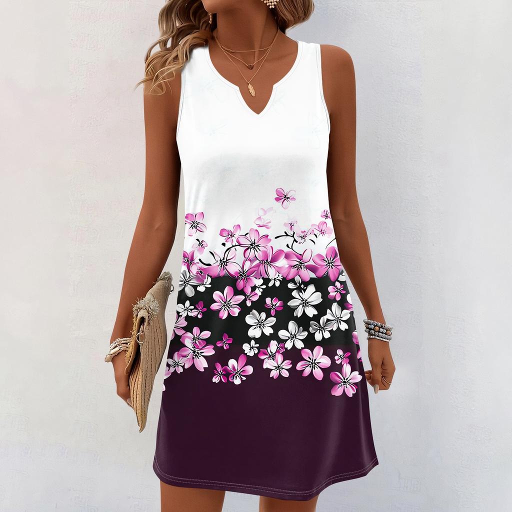 Женские летние платья с V-образным вырезом и принтом без рукавов Сарафан Повседневное платье