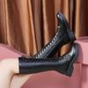 New Round Toe Shoes Fashion Boots  Ladies Short Boots Lace Up Low Heel Booties Punk Rock Winter Mid Calf
