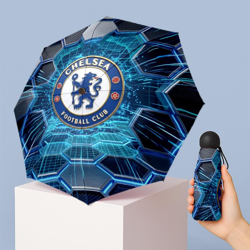 Chelsea FC Узор Печатный Мини 5 Сложений 8 Спиц Компактный Зонт Ветрозащитный Водонепроницаемый Легкий Портативный Складной