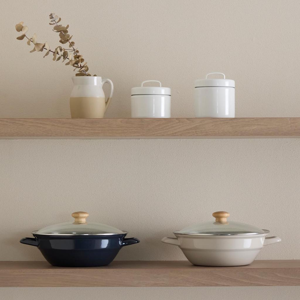 Эмалированный глиняный горшок Fuji для плиты, двойной, подходит для индукционных и газовых плит, цвет Greige, ручка, чистый, совместимый,