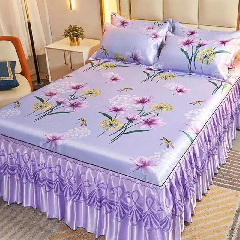 3 шт./лот, комплект двуспальных простыней, классическая кружевная королевская синяя простыня, юбка, можно стирать в машине, свадебное покрывало, наматрасник