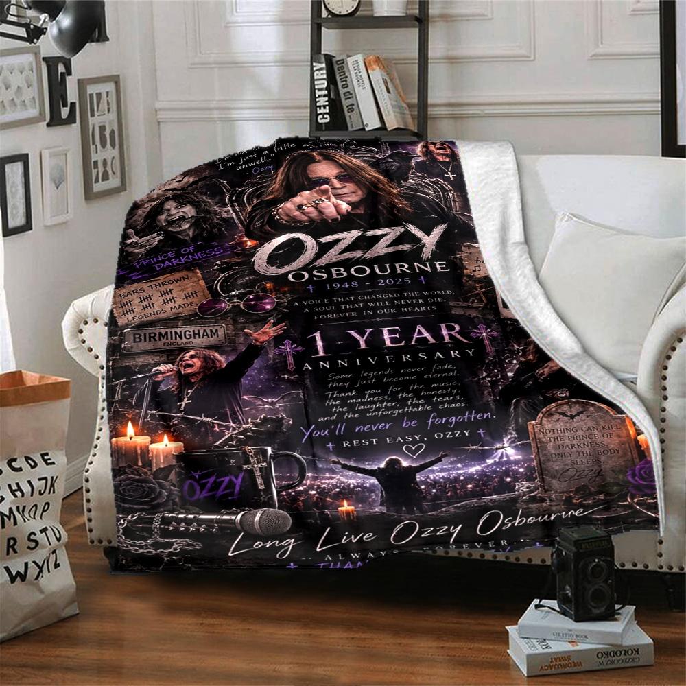 Ozzy Osbourne Heavy Metal Rock Memorial Poster Print Flannel Blanket Soft Warm Throw Blanket Music Fan Home Decor for Sofa Bedroom Travel