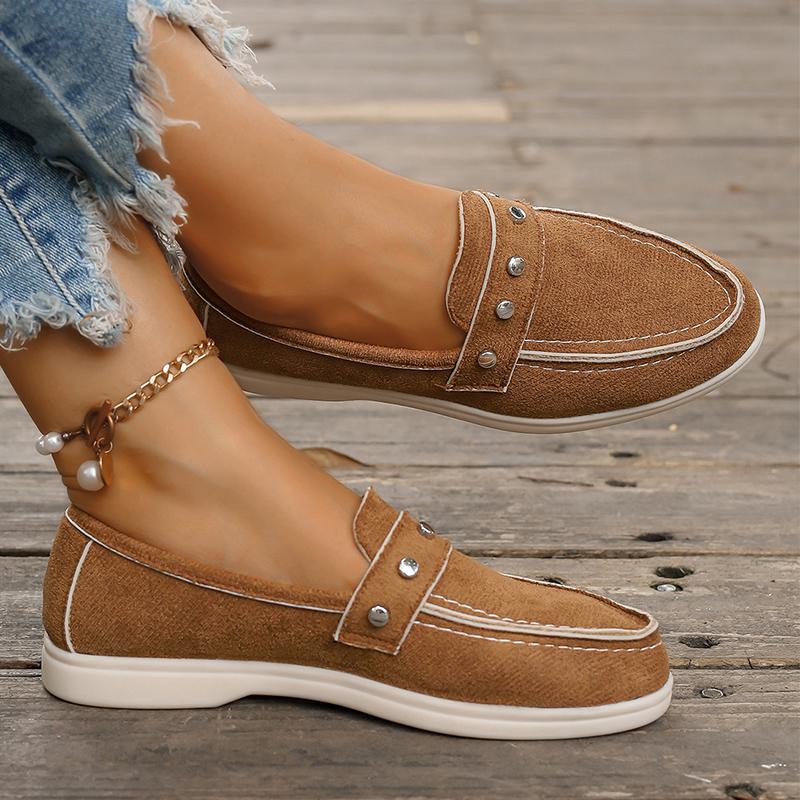 Мода Модные женские туфли на плоской подошве с заклепками Весна Осень Искусственная кожа Замша Повседневные туфли на плоской подошве Мягкая подошва Удобные женские мокасины