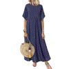 Women Dot Print Maxi Dress Summer Short Sleeve Crew Neck Long Dress Casual Pleated Swing Beach Sundress