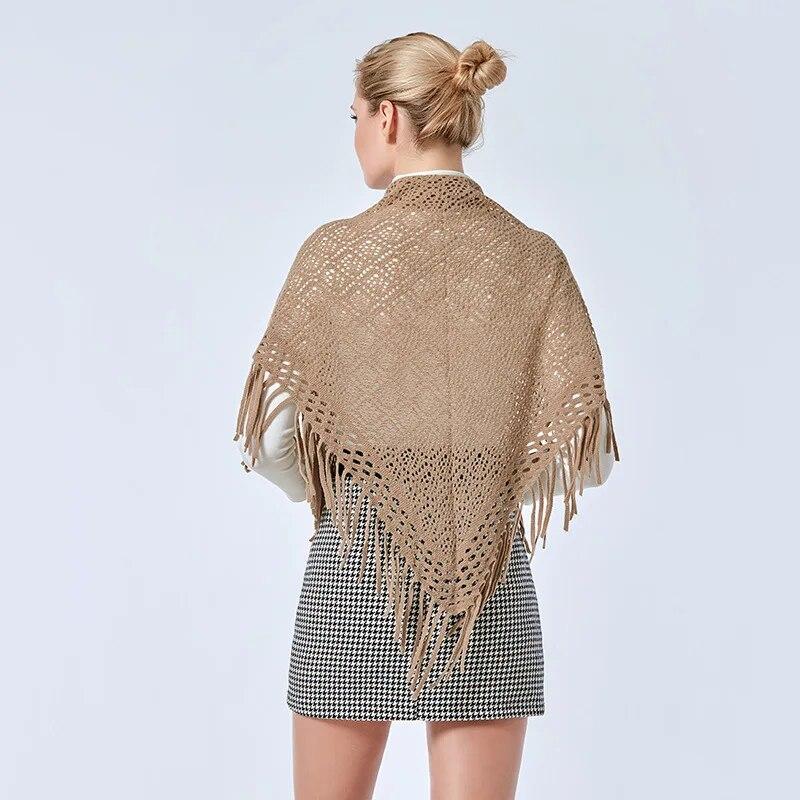 Women Cashmere Winter Scarf Knit Pashmina Bandana Plaid Female Hollow Out Triangle Scarves Blanket Shawls And Wraps Bufanda