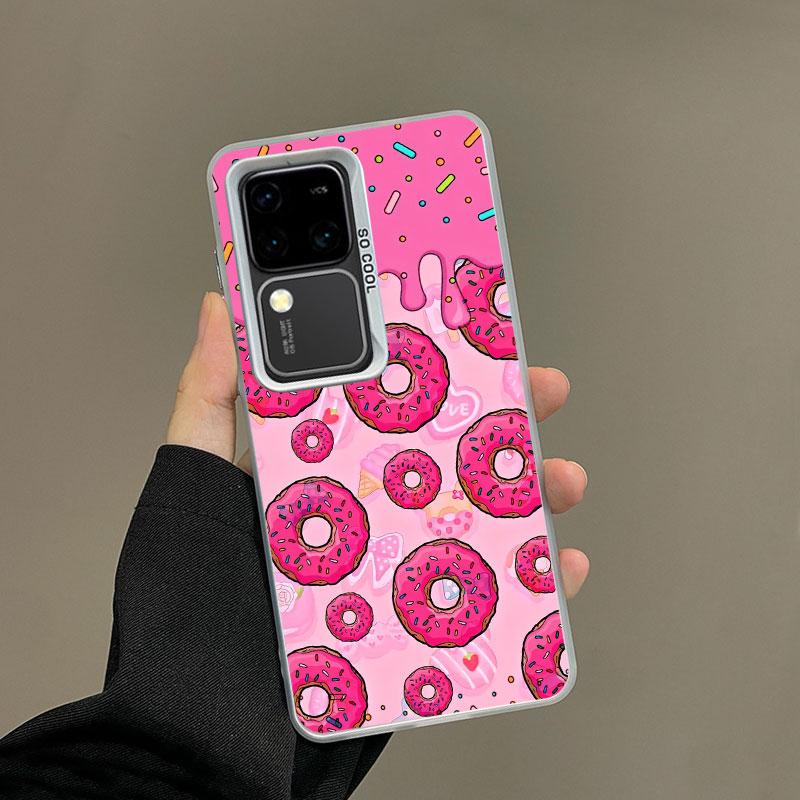 For Samsung Galaxy S21 S23 S24 FE S25 S24 S23 S22 Ultra Plus Laser Phone Case Sweet Fabulous Pink Donut Cookies Bread Cake Cover