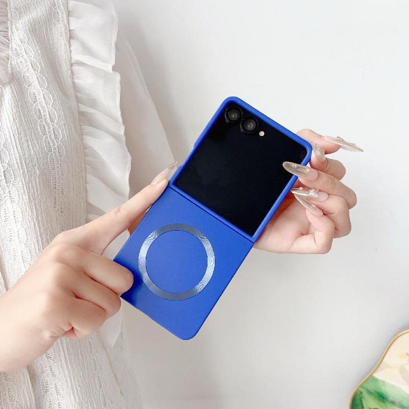 Samsung Z Flip7 Case: Iridescent Solid Color, Magnetic Ring, Drop-Proof, Folding Screen, PC Hard Shell.