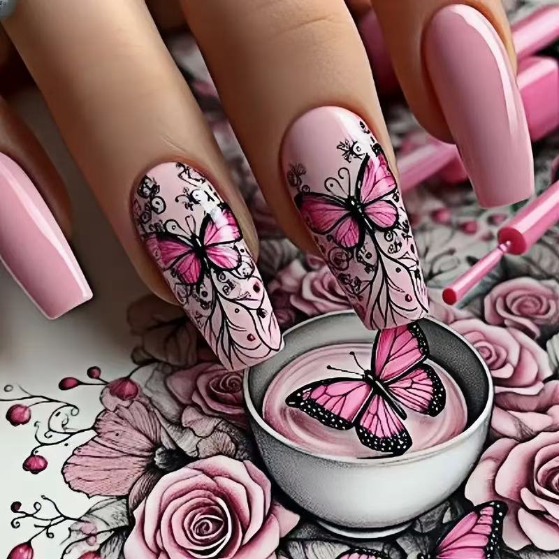 24pcs White French Fake Nails Colorful Dot Full Cover Nail Mid-length Ballet Wearable False Nail Press on Nails Sets Finished