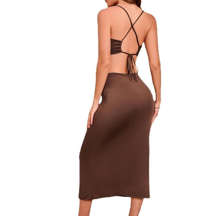 Женское летнее сексуальное платье на бретельках с открытой спиной, вырезами, открытой талией, на шнуровке и плиссировкой, размеры S XL