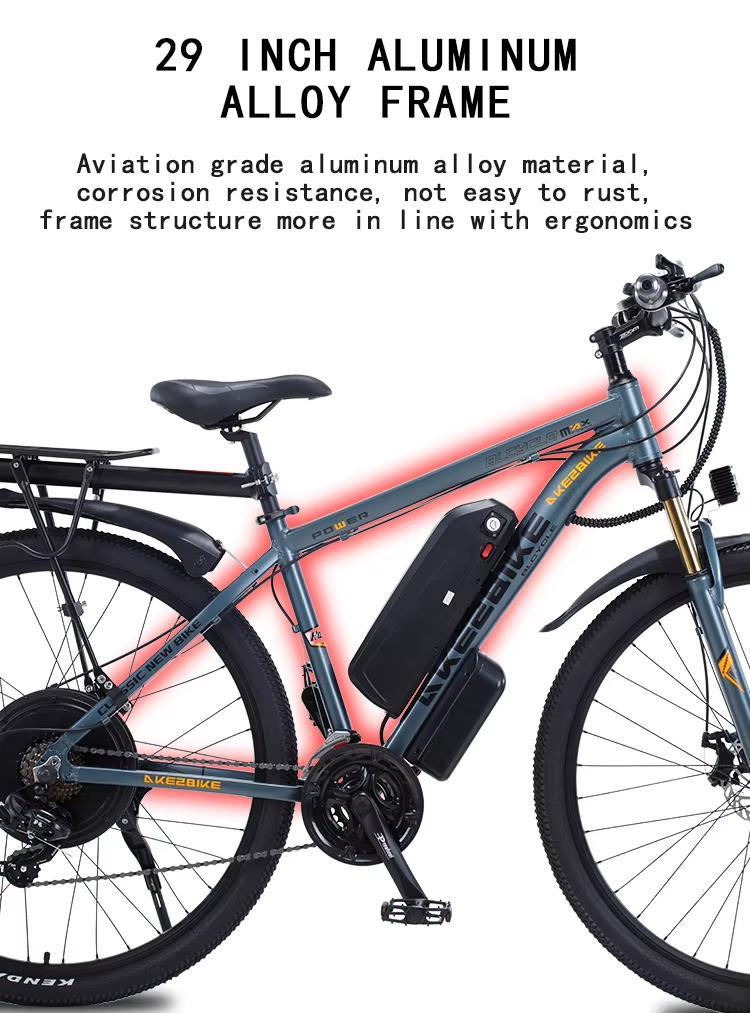 Ebike AKEZ aluminum alloy electric bicycle 21 speed adult electric bicycle 29 inch 48v13AH lithium battery 1000W motor, unisex.