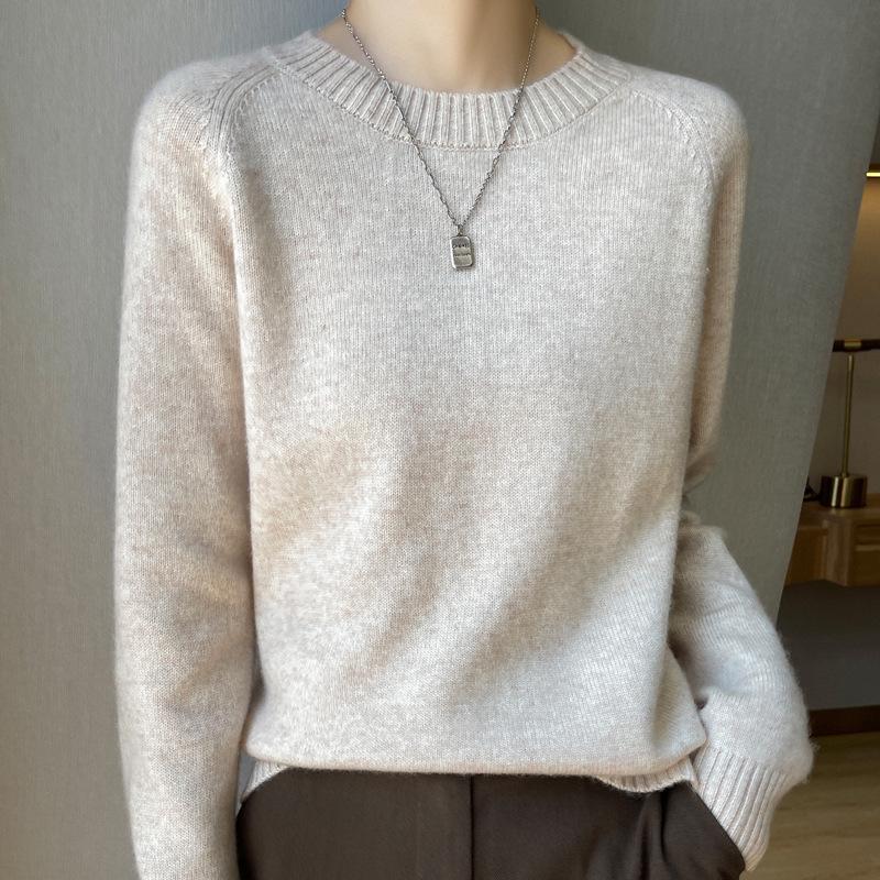 Women's 2024 Autumn/Winter Cashmere Pullover: Round Neck, Raglan Sleeve, Loose Fit, Long Sleeve Sweater.