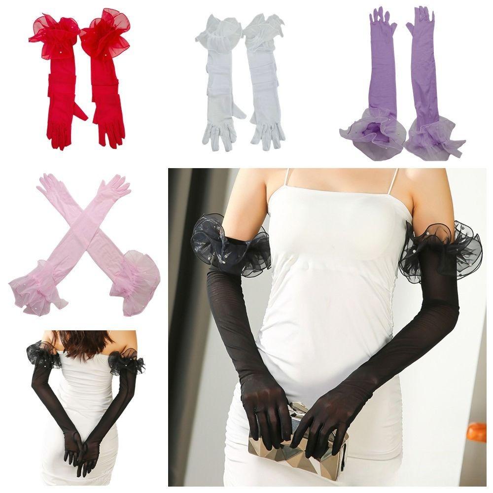 Wedding Dress Women Long Mittens Elastic Bridal Mesh Gloves Solid Lace Sleeves Gloves Outdoor