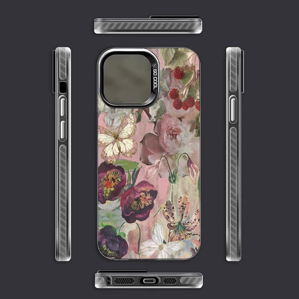Oil painting flower butterfly pattern phone case suitable for iPhone 17 16 15 14 13 12 11 Pro/Max/Plus anti drop and shockproof