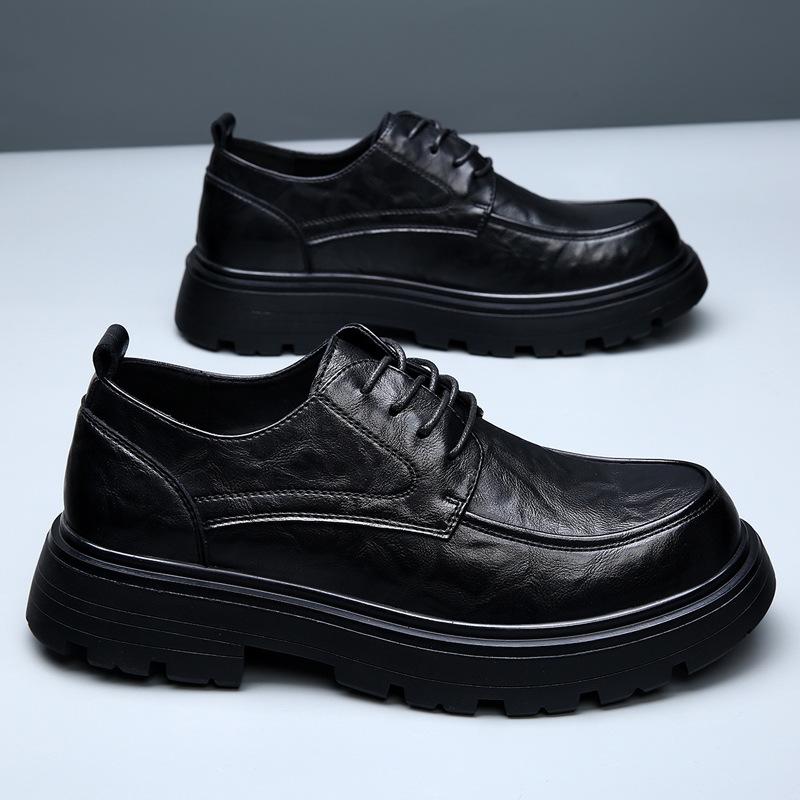 Кожаные туфли мужские деловые нарядные с большой головой, высокие повседневные дышащие британские туфли в толстой подошве, увеличивающие рост, свадебные туфли для жениха