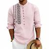 Men S Loose Bohemian Linen Blend Long Sleeve Henley Shirt