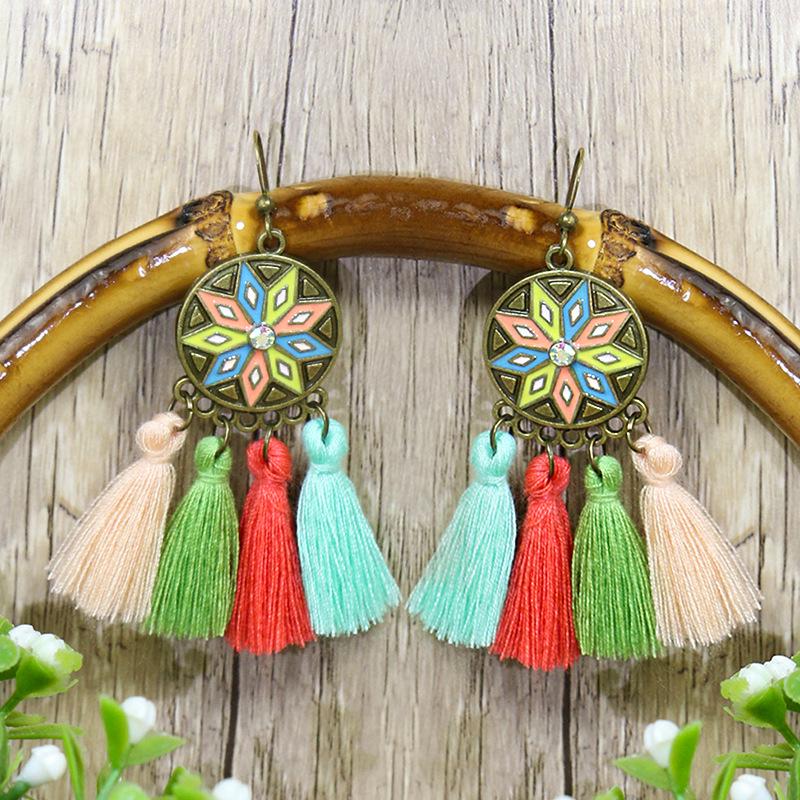 Bohemian Geometric Tassel Earrings: Ethnic Style Shell Water Drop Jewelry for Women