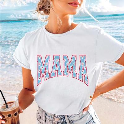 Футболка с принтом 'Mama' Тренд 90-х С коротким рукавом Женская Модная Повседневная Топ с принтом Летняя Женская с принтом Новая Футболка