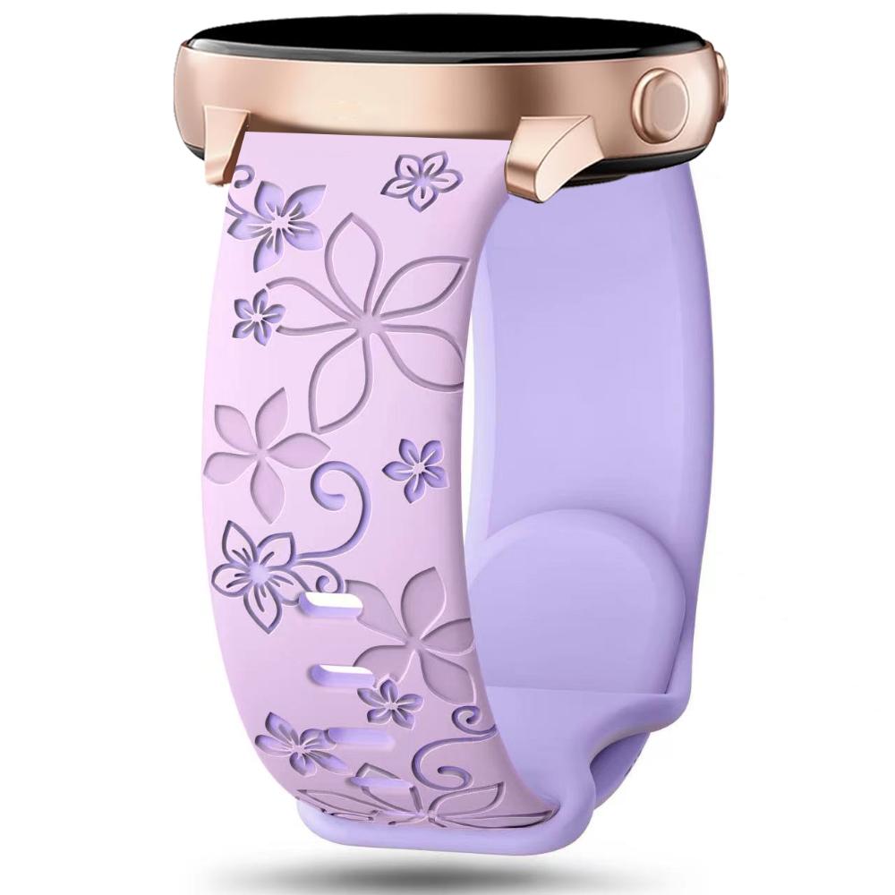 20 мм силиконовый ремешок с цветочным узором и гравировкой, двухцветный для Amazfit GTR, Huawei, Garmin Samsung Galaxy Watch 7 6 5 4