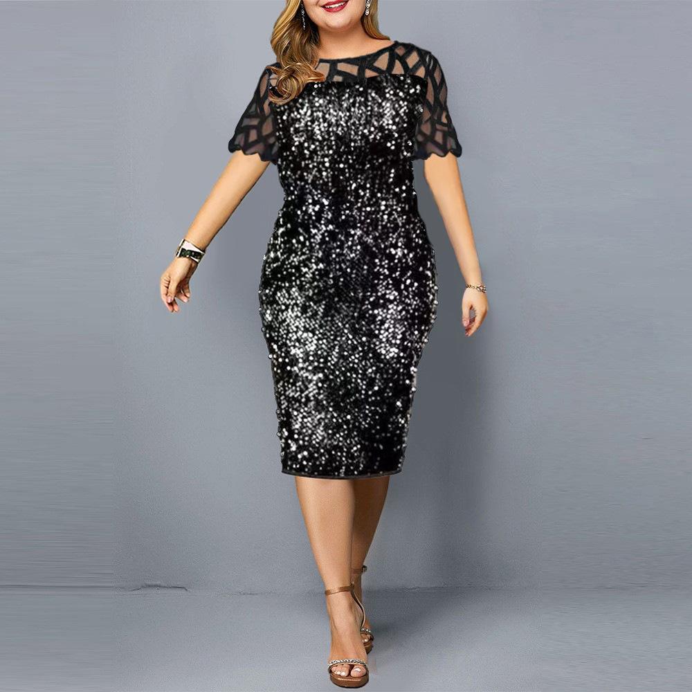 Summer Women's Dress Plus Size Personality Sequin Women's Short-sleeved Dress