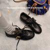 Коровья кожа виноград ма ретро двойные шнурки пряжка ремня овчина круглый носок универсальные повседневные женские маленькие кожаные туфли