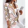 Women's Slim Blazer Double Breasted Printed Woolen Jacket Turndown Collar Long Sleeves Casual Workwear Commute Autumn
