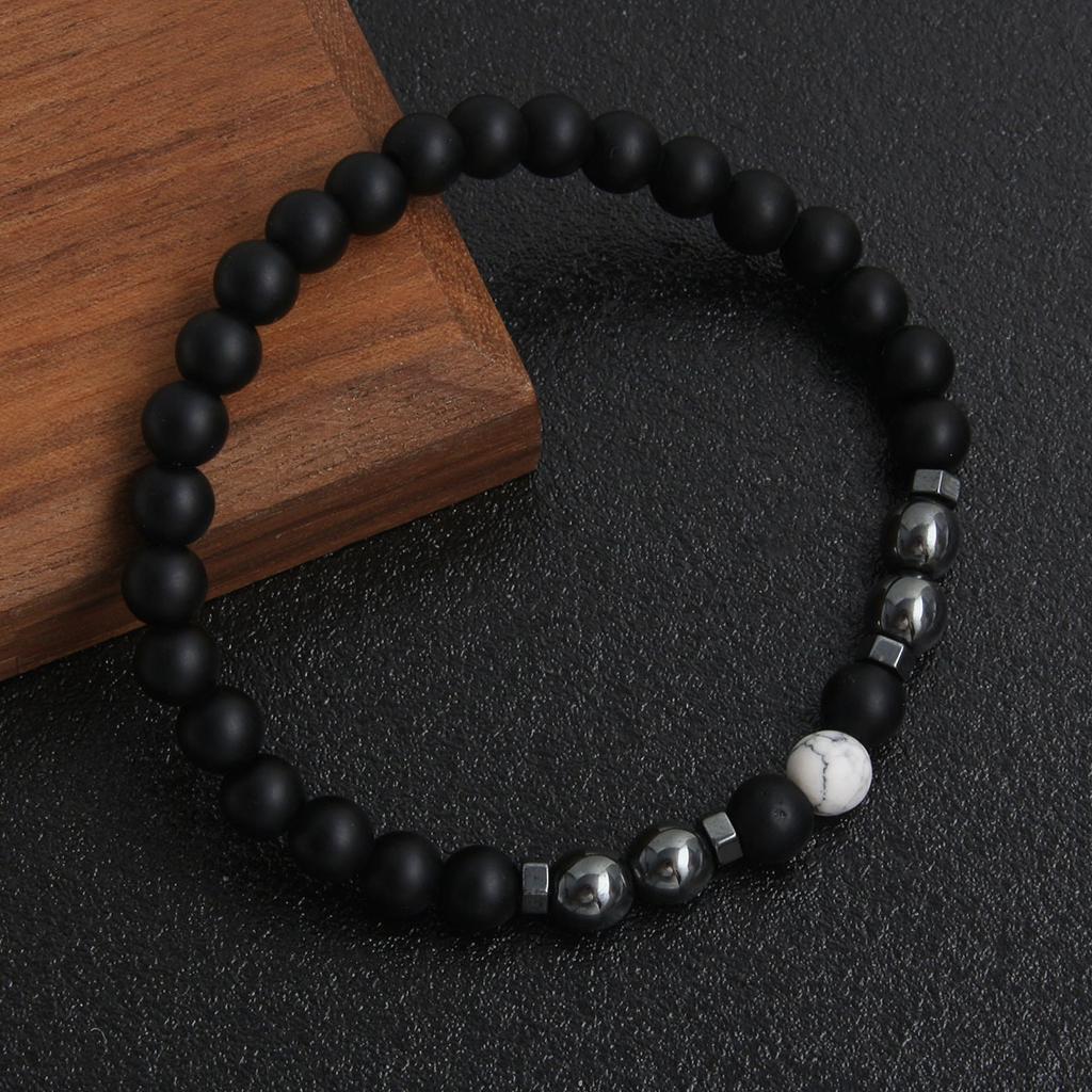 A Piece of Frosted Stone, Black Beads, Black Gallstones, Natural Stone Bead Bracelet, Retro Magnetic Bracelet, Men's Accessory