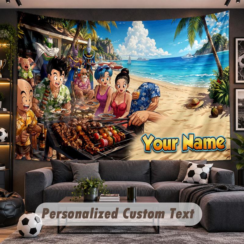 Wall Hanging Tapestry Custom NameDragon Ball Pattern Personalized Printed Fabric Wall Decor