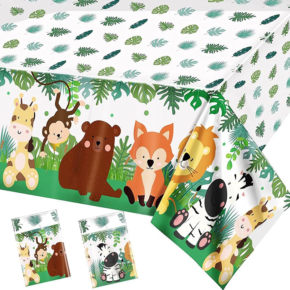 Скатерть с животными, листьями, жирафами, скатерти для сафари в джунглях, украшения для дня рождения 