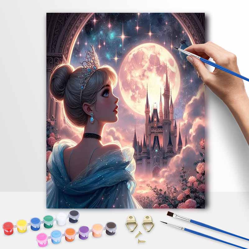 Disney Cinderella Castle moon painting kit handmade diy gift home decoration princess starry sky art aesthetic bedroom wall decor 12345