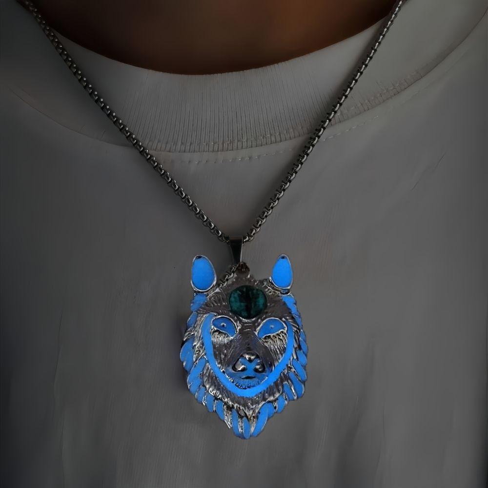 Цинк Цинковый сплав Светящийся кулон Ожерелье Лев Волк Хип-хоп Цепочки на шею Крутое Хэллоуин Ожерелье Вечеринка