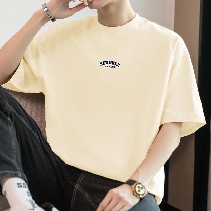 Мужская летняя футболка из тяжелого чистого хлопка с круглым вырезом, 260 г, с коротким рукавом, свободного кроя