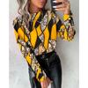 Autumn and winter fashionable printed long sleeved love style round neck button up blouse shirt for women