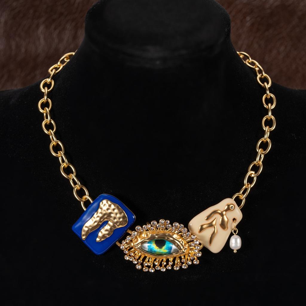 Schiaparelli schiaparelli золотой глаз дьявола средневековый набор украшений винтажные эмалированные серьги-гвоздики Европа и Америка