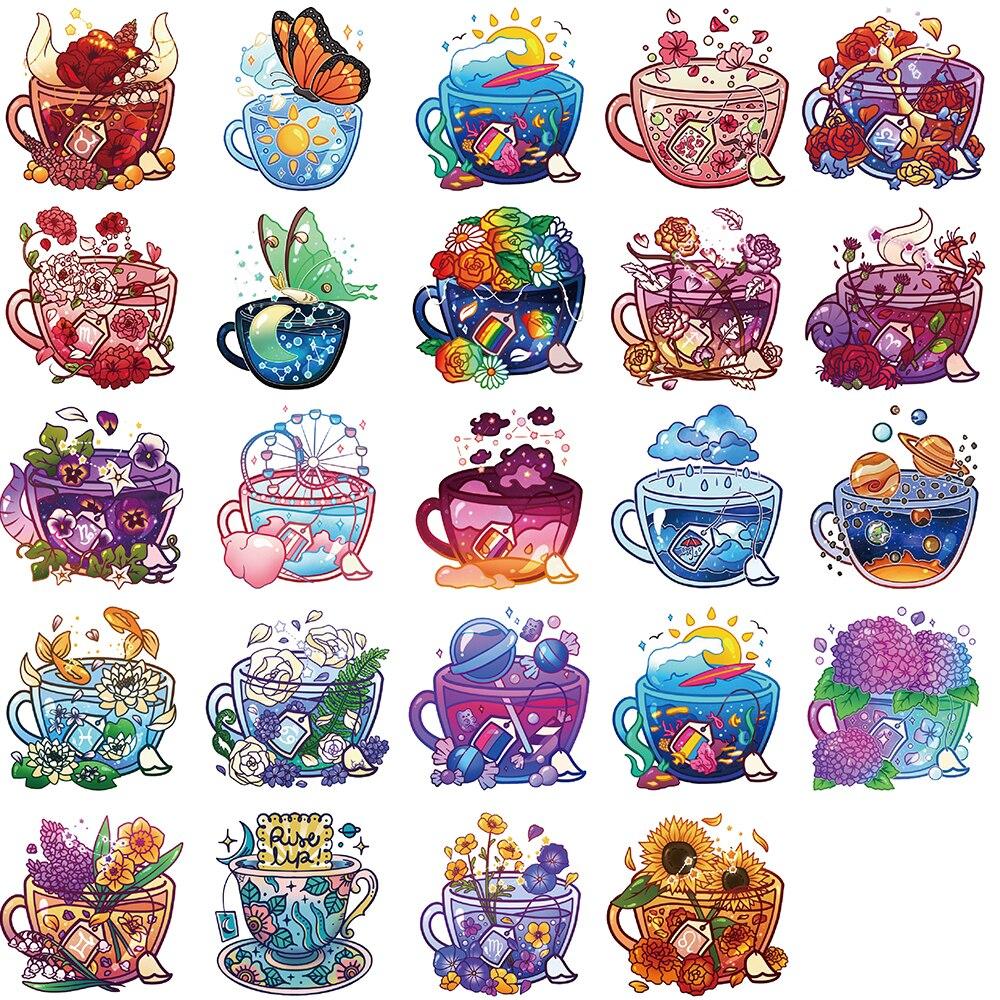 10/49 шт., волшебные наклейки с чашками из мультфильмов, винтажные наклейки с граффити для кофе, наклейки для DIY, багажа, ноутбука, скейтборда, велосипеда, наклейки