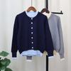 Crew Neck Fake Two-piece Knitted Cardigan Women's Autumn and Winter New Loose Contrasting Color Design Temperament Sweater Jacket