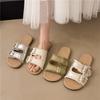 Fashion Flat-bottomed Slippers Women's Outerwear 2025 Summer New Casual Belt Buckle Beach Cool Slippers