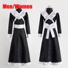 Женский и мужской костюм горничной, длинное платье в стиле аниме, черно-белое платье-фартук, платья Лолиты, карнавальный костюм