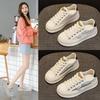 2025 Spring Women's Genuine Leather Shell Toe White Sneakers with Thick Soles