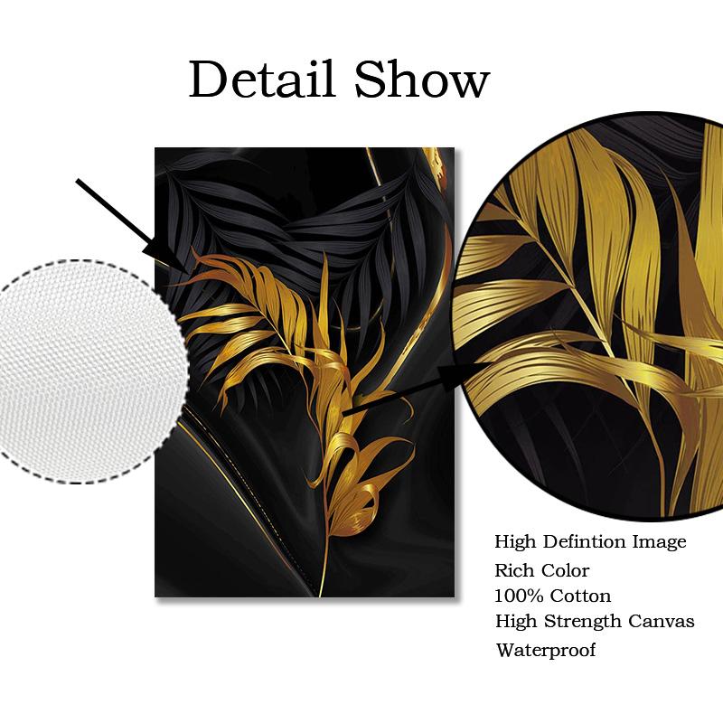 Золотые листья, настенные художественные принты на холсте, постеры и принты современного искусства, абстрактная черная картина на холсте, настенные картины для гостиной