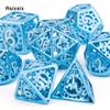 7 Pcs Blue White Gear Wheel Metal Dice Hollow Metal Polyhedral Dice Set Suitable for Role-Playing RPG  Board Game Card Game