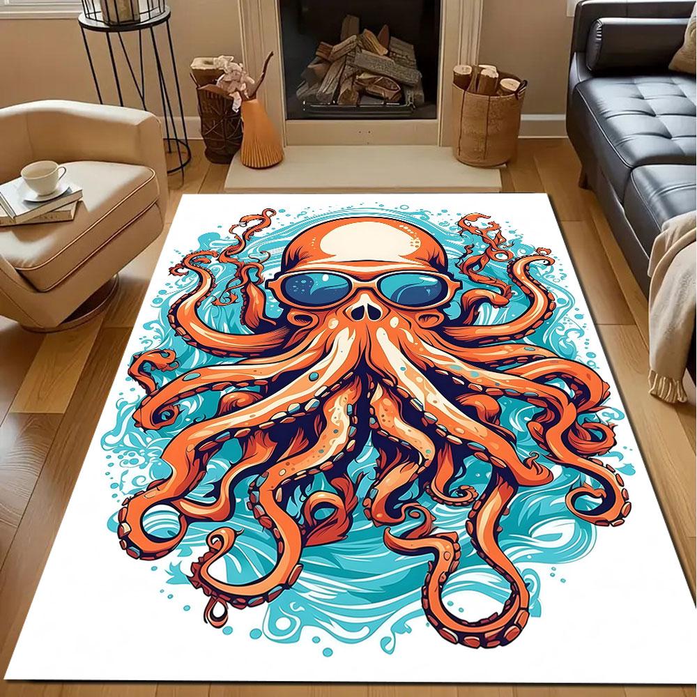 Cool Octopus with Sunglasses Patterned carpet, non slip mat suitable for living room and bedroom sofas