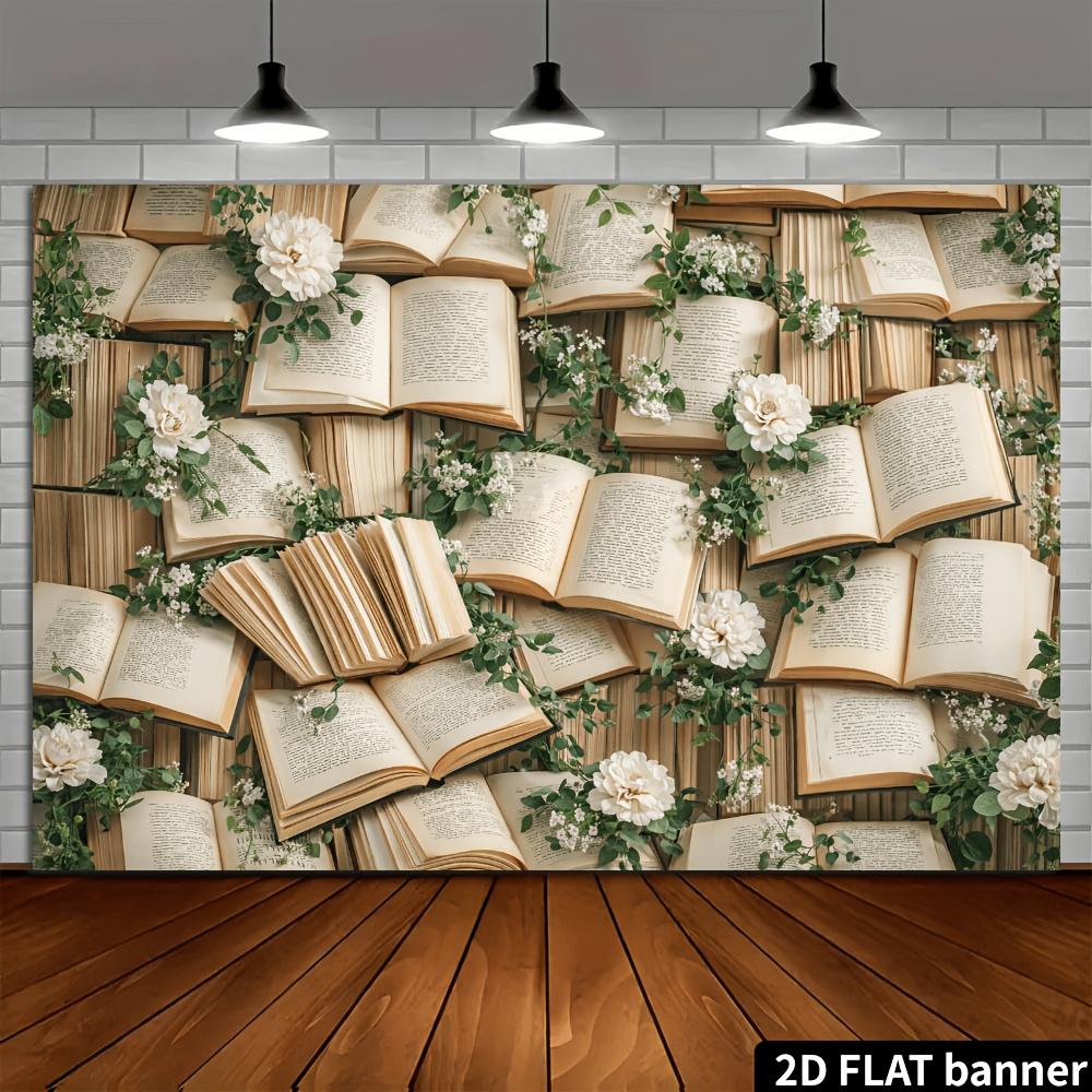 1Pcs Retro Book Floral White Flowers Decoration Background Backdrop For Photo Studio Photo Booth Party