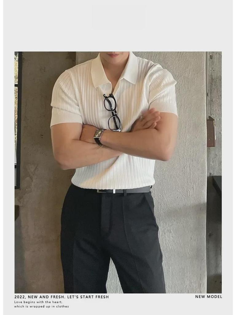 Мужская модная футболка-поло в японском стиле – летняя трикотажная однотонная футболка с короткими рукавами и лацканами