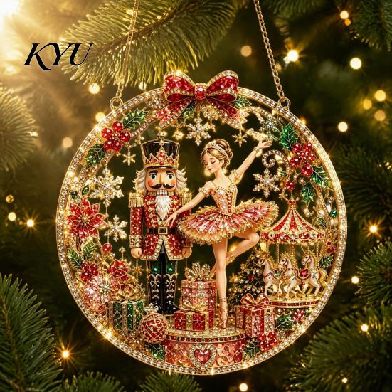 Round Acrylic Base Craft Christmas Faux Diamond Art Ornament Kit, Santa Angel Sun Catcher DIY Claus Crafting Project Board, 3D Bead Kit for