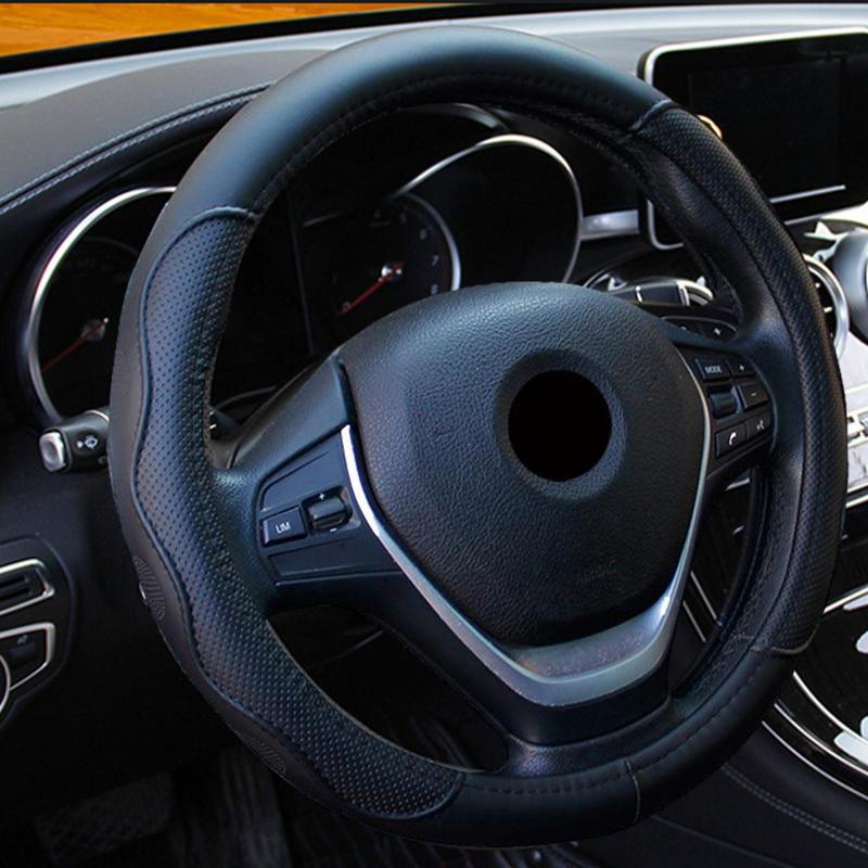 Нескользящий кожаный чехол 37-38 см, декоративный чехол на руль автомобиля, протектор рулевого колеса автомобиля